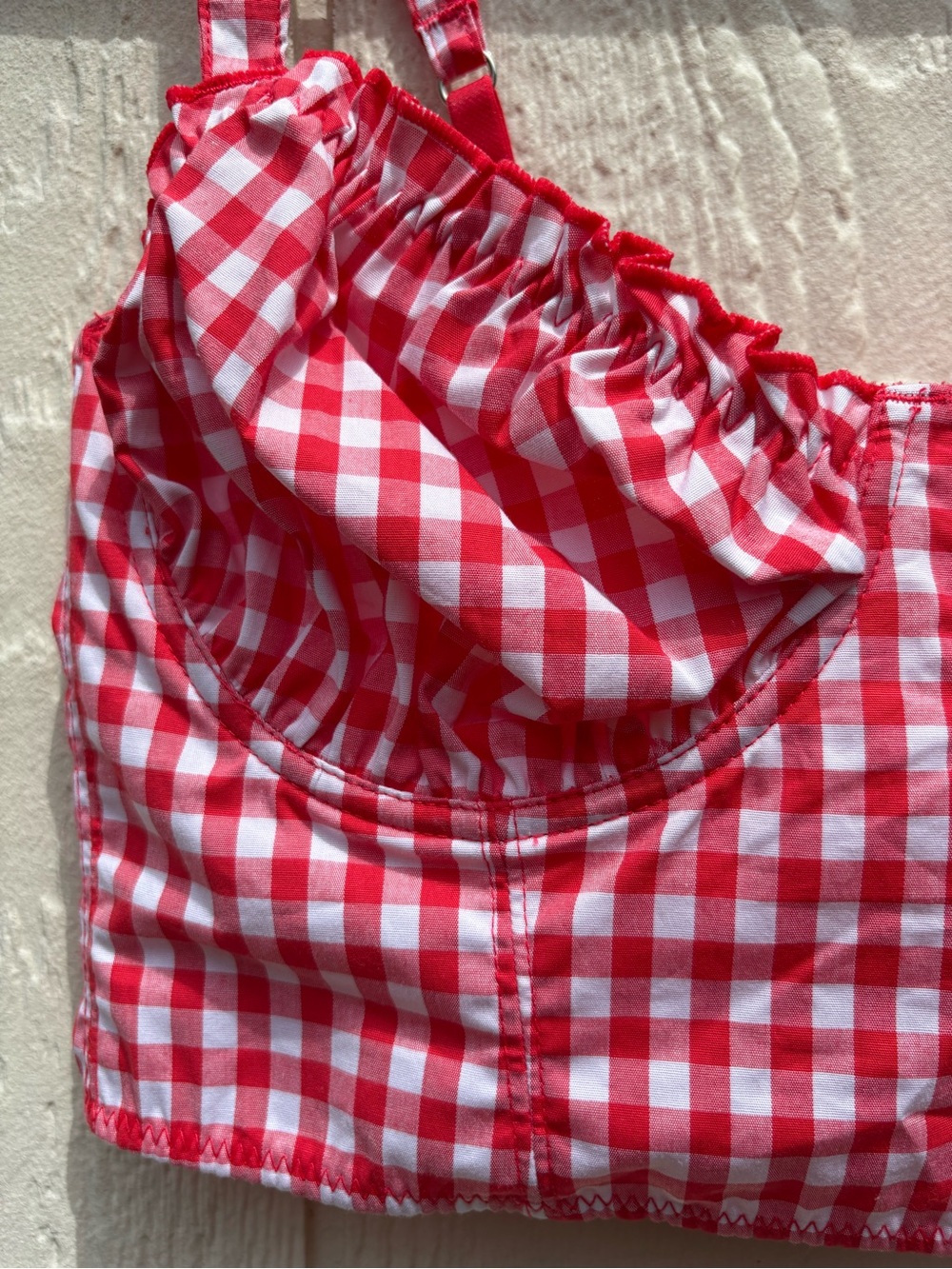 Colsie Gingham Woven Corset Bra in Cosmic Red. Size S NWT - Picture 4 of 9